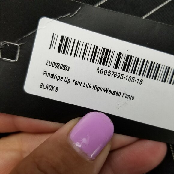 Nasty Gal Pants Womens 8 Black Pinstripe Up Your Life High Waisted *NWT* - Picture 2 of 16